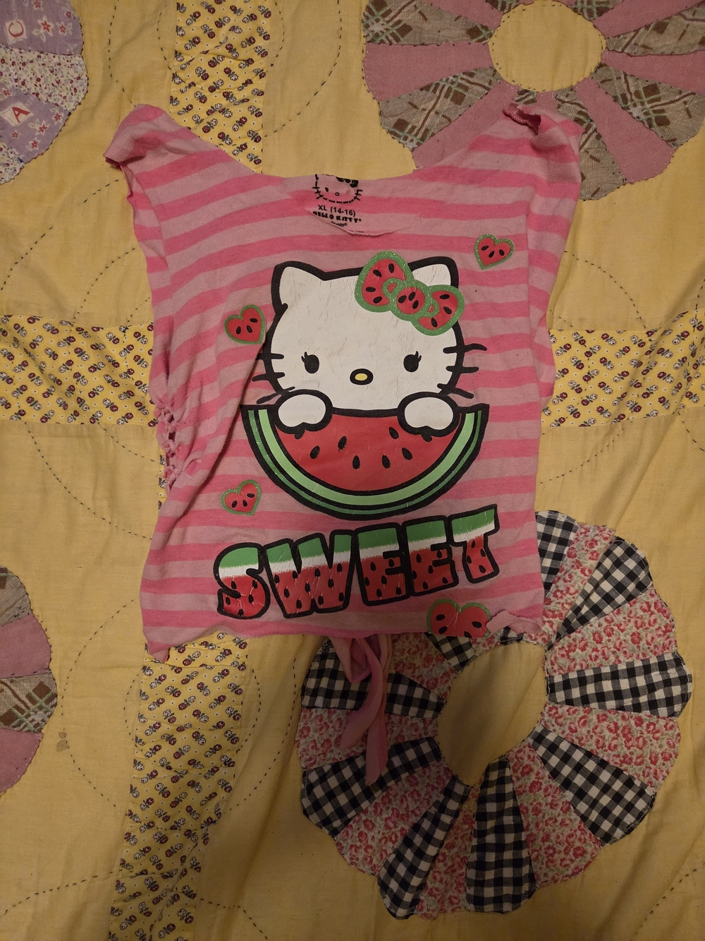 Hello Kitty Pink Striped Graphic Tee with Watermelon Print